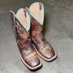Ariat Brown Kids Western Boots with Turquoise Accents
